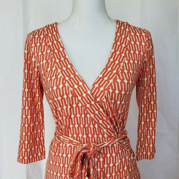Anthropologie Coral Geometric Wrap Dress XS - Picture 2 of 8